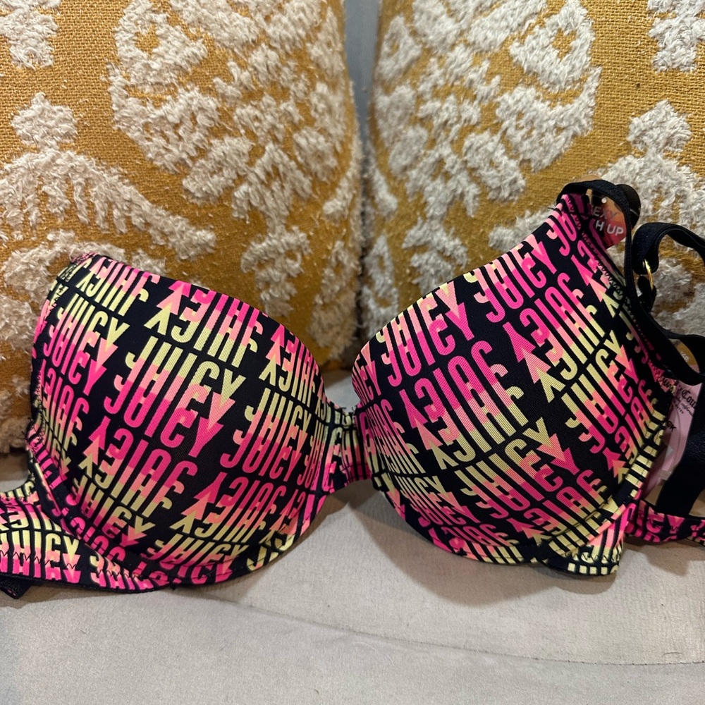 Juicy Couture Black and Pink Push-Up Bra